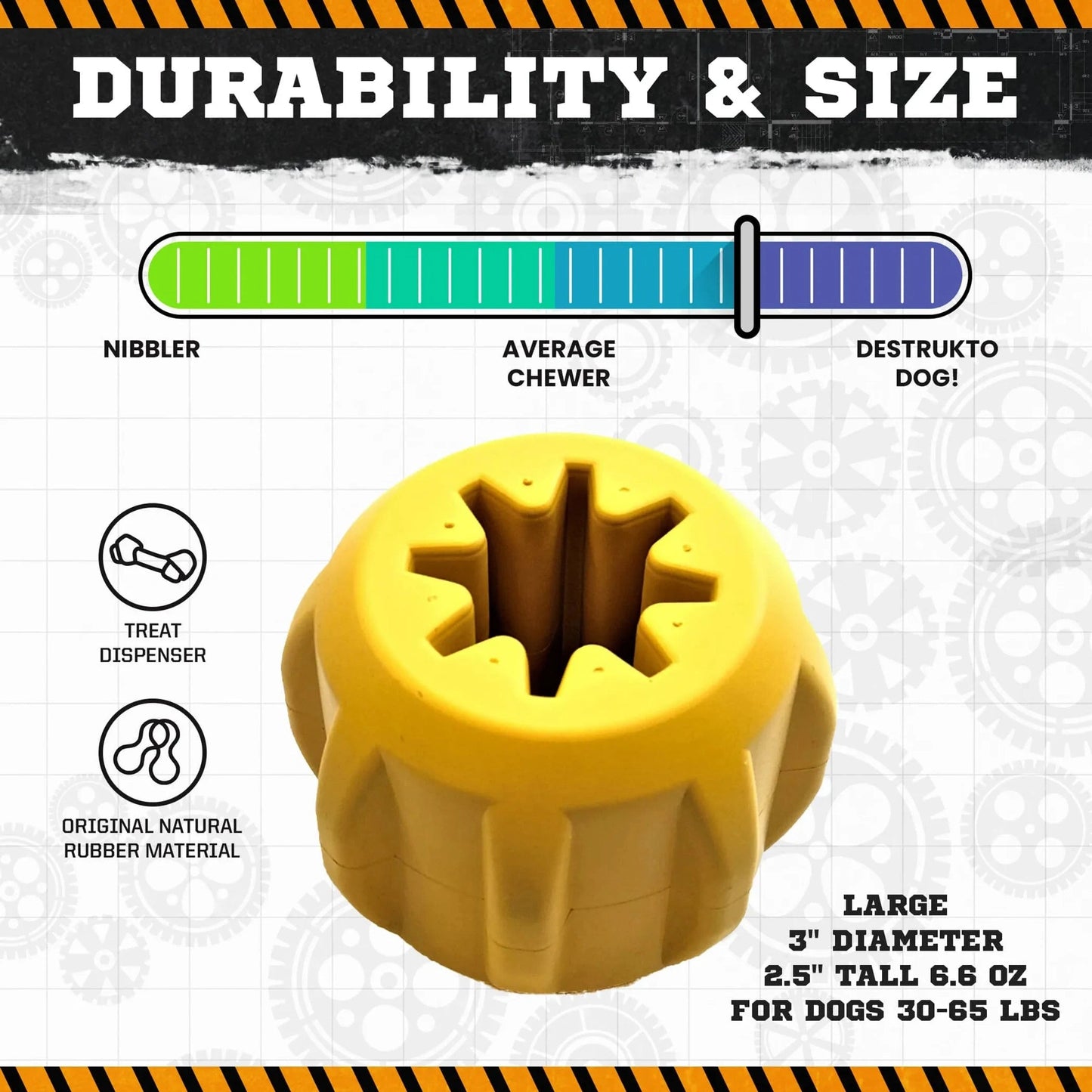 Top view yellow gear dog treat dispenser for large dogs 30-65 lbs