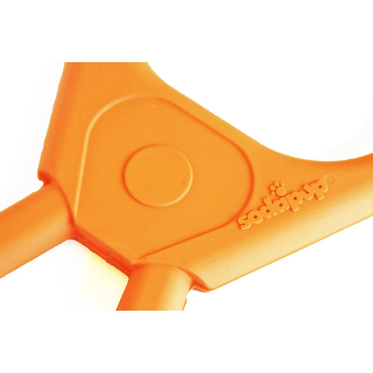 Orange SodaPup figure-eight rubber tug toy with human and dog grip loops