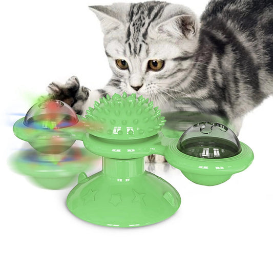 Turquoise Windmill interactive cat toy with spinning balls for kitten play