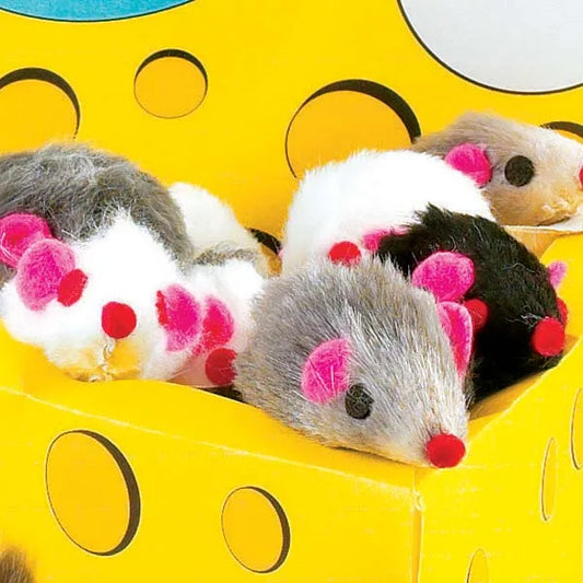 Zanies cheese wedge display box with 60 catnip fur mice plush toys