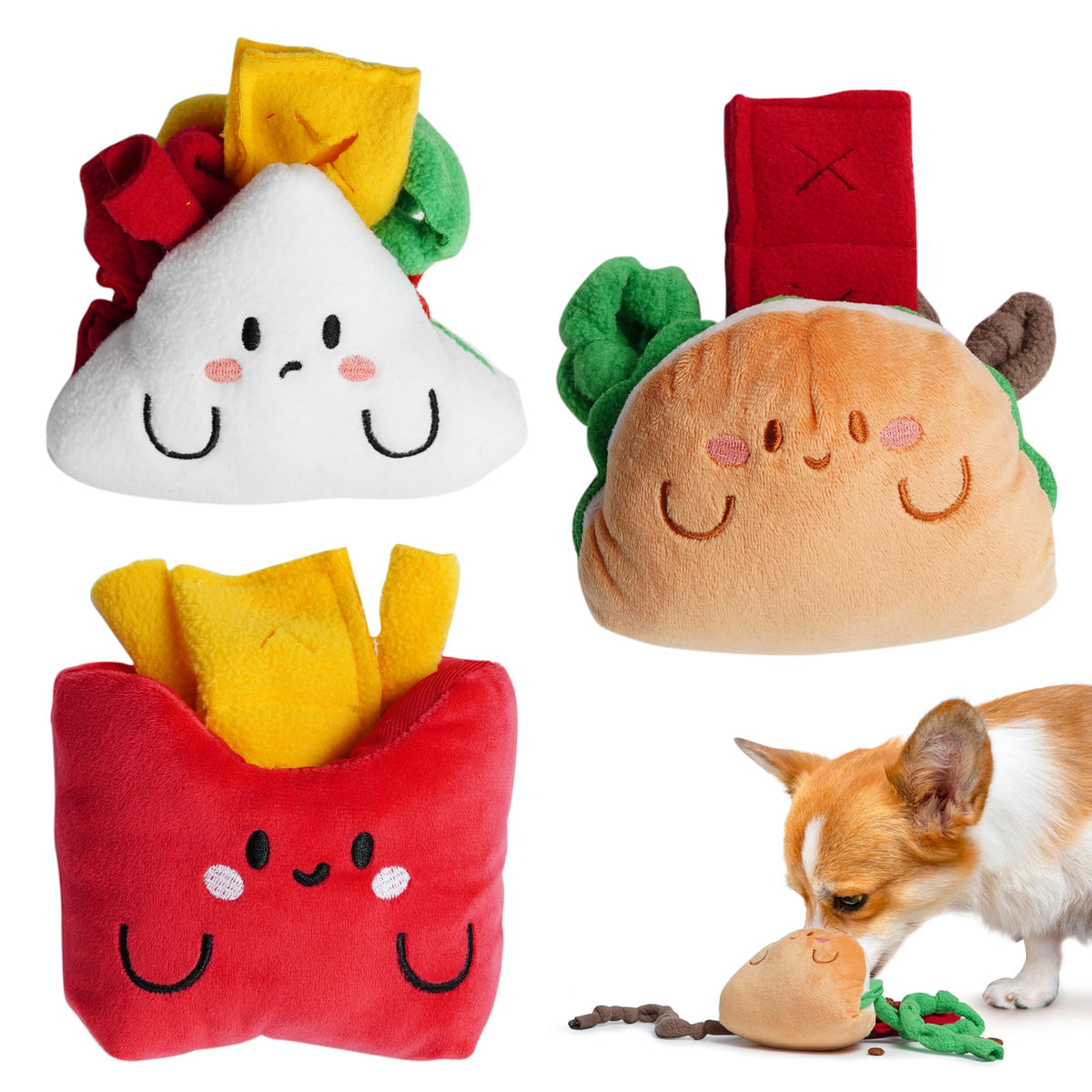 Nocciola Hide and Seek Dog Toys - 3 Pack Interactive Burrow Dog Toys Snuffle Plush Puppy Toys Squeaky Dog Toys with Crinkle Paper Durable Enrichment Dog Toys for Small Medium Dogs