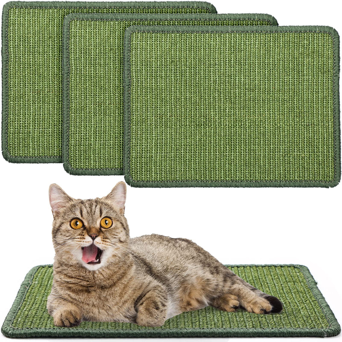 4 Pcs Cat Scratcher Mat Sisal Cats Scratch Mats Horizontal Cat Floor Scratching Pad Rug Sisal Fabric Cat Scratch Mat for Protecting Carpets Sofas and Cat Grinding Claws Green 11.8" x 15.7"