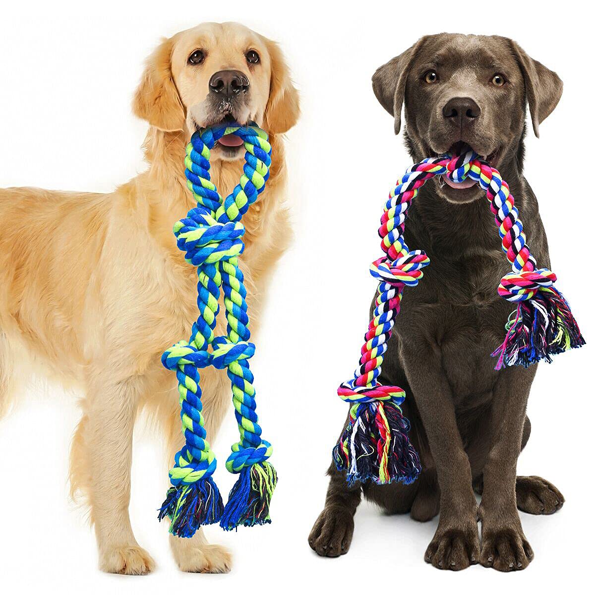 Feeko Dog Rope Toys for Large and Medium Aggressive Chewers 2 Pack Heavy Duty Dog Rope Toy for Large Breed Indestructible Dog Chew Toys Tug of War Dog Toy 100% Cotton Teeth Cleaning