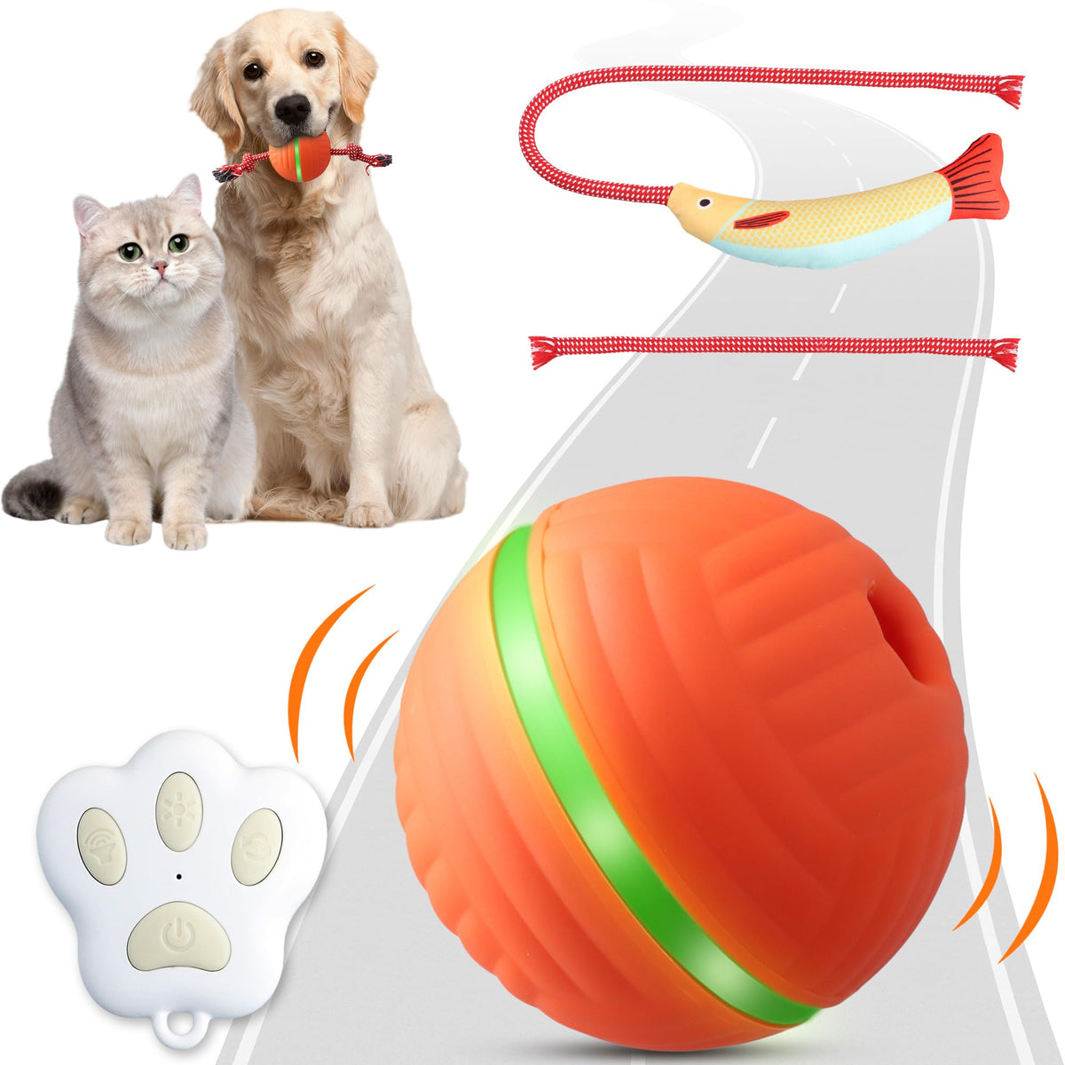 UUpet Interactive Dog Toys Dog Ball Motion Activated Automatic Rolling Ball with Remote Control for Small/Medium/Large Dogs & Cats Squeaky Dog Moving Ball Toys Type-C Rechargeable (Fish)