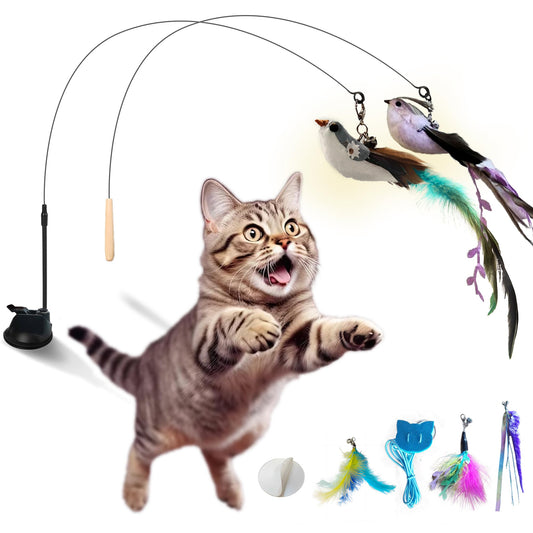 ZOYTEN 10PCS Interactive Kitten Toys| Cat Toys Feathers Wand| Retractable Cat Wand Toy and Feather Toys Refills| Feathers & Bells Interactive Catcher and Funny Exercise for Kitten