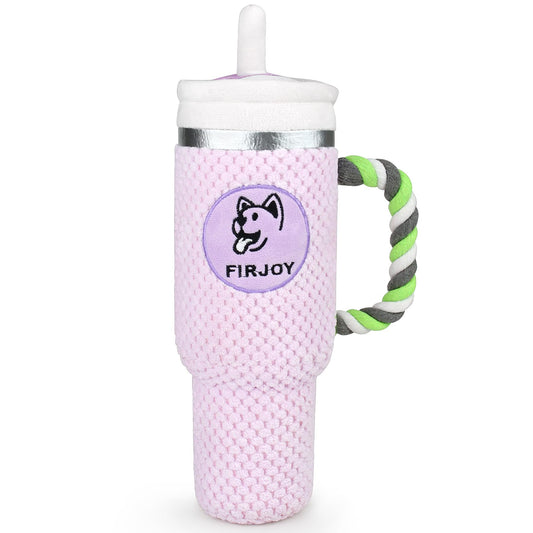 FIRJOY Funny Dog Toys - Cute Stanley-Shaped Cup Squeaky Dog Toy for All Dog Breeds and Sizes (Lilac)