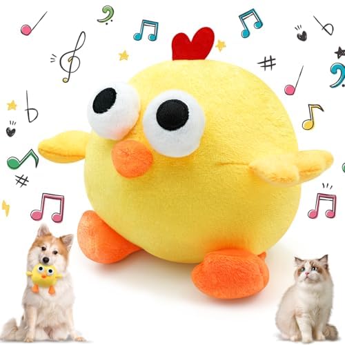 Dcoinc Interactive Dog Toys for Boredom Squeaky Dog Toys with Automatic Rolling Jumping Wiggling Washable Dog Chew Toys Dog Plush Toys for Small/Medium/Large Dogs Toys to Keep Them Busy(Chick)