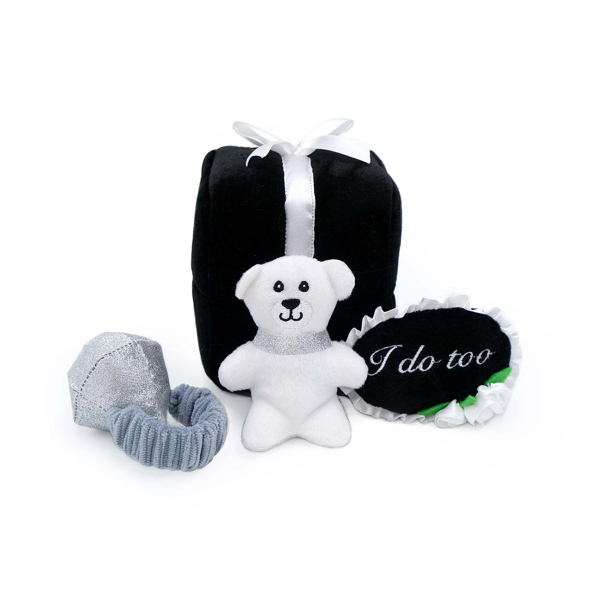 ZippyPaws Wedding Dog Toys - Wedding Ring Box Burrow Gifts for Dog Couples Fun Dog Engagement Toys for Photos Rehearsals After-Parties and Wedding Gifts