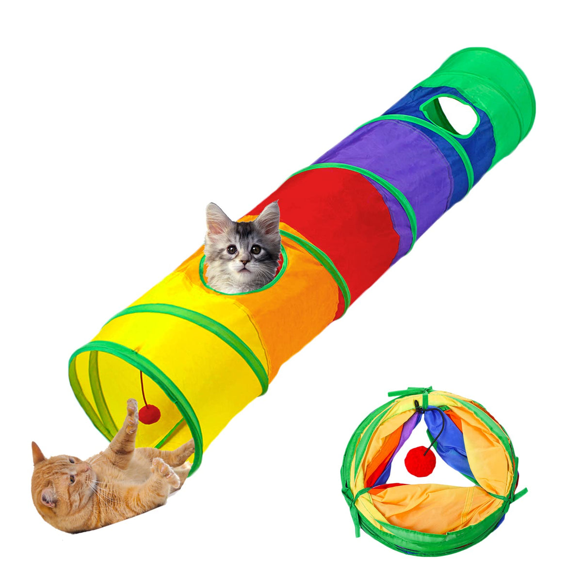 zhl Cat Toys Cat Tunnel and Cat Cube Pop Up Collapsible Kitten Indoor Outdoor Toys-Collapsible 3 Way or 1wayCat Tube- for Cat Puppy Kitty Kitten Rabbit (Rainbow)
