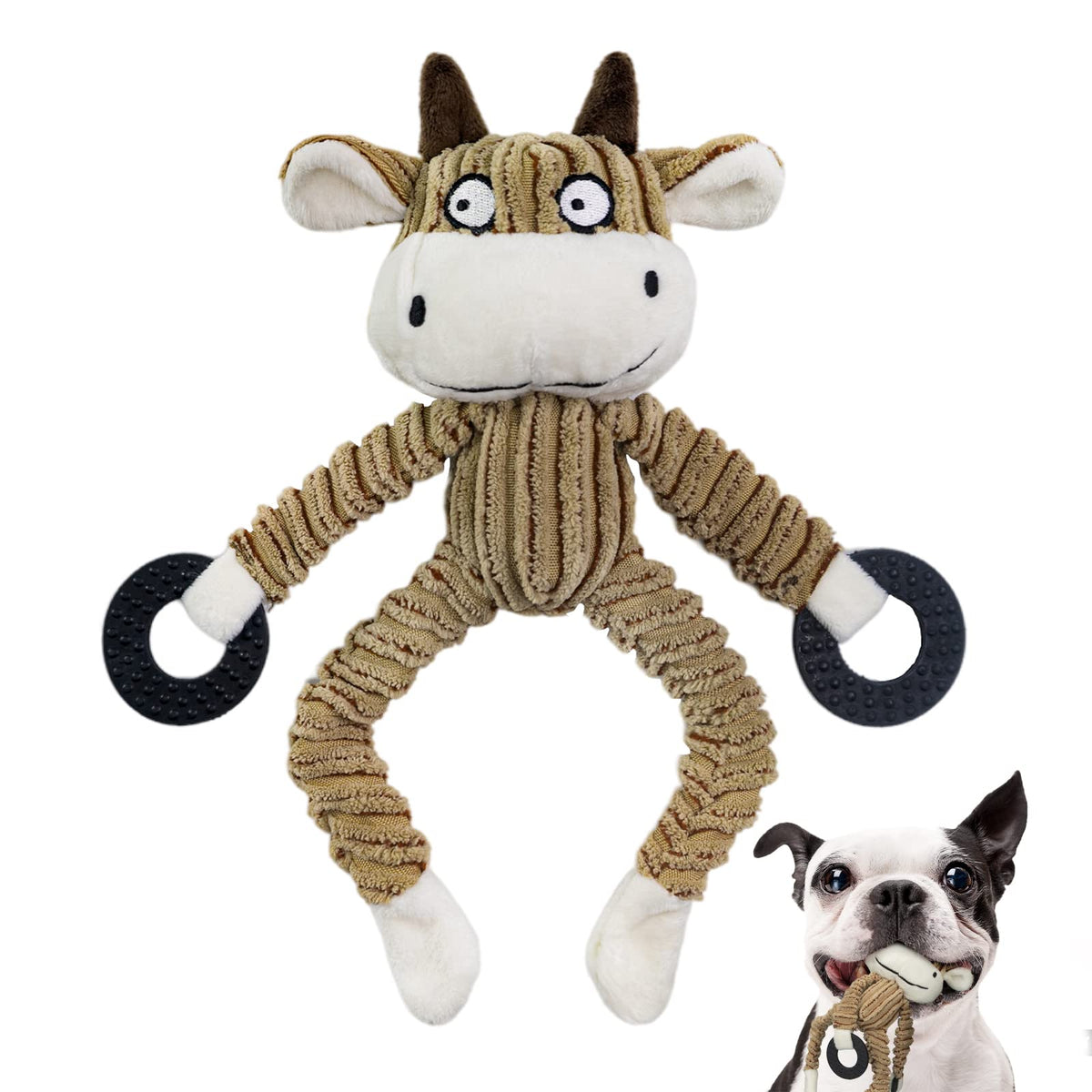 HGB Squeaky Puppy Toys Plush Puppy Chew Toys for Teething Dog Toys for Small Dogs Small Dog Toys for Small Breed Cute Interactive Cow Dog Toys for Pet Training and Entertaining