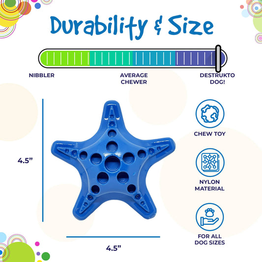 Red starfish nylon chew toy with treat pockets for aggressive dogs