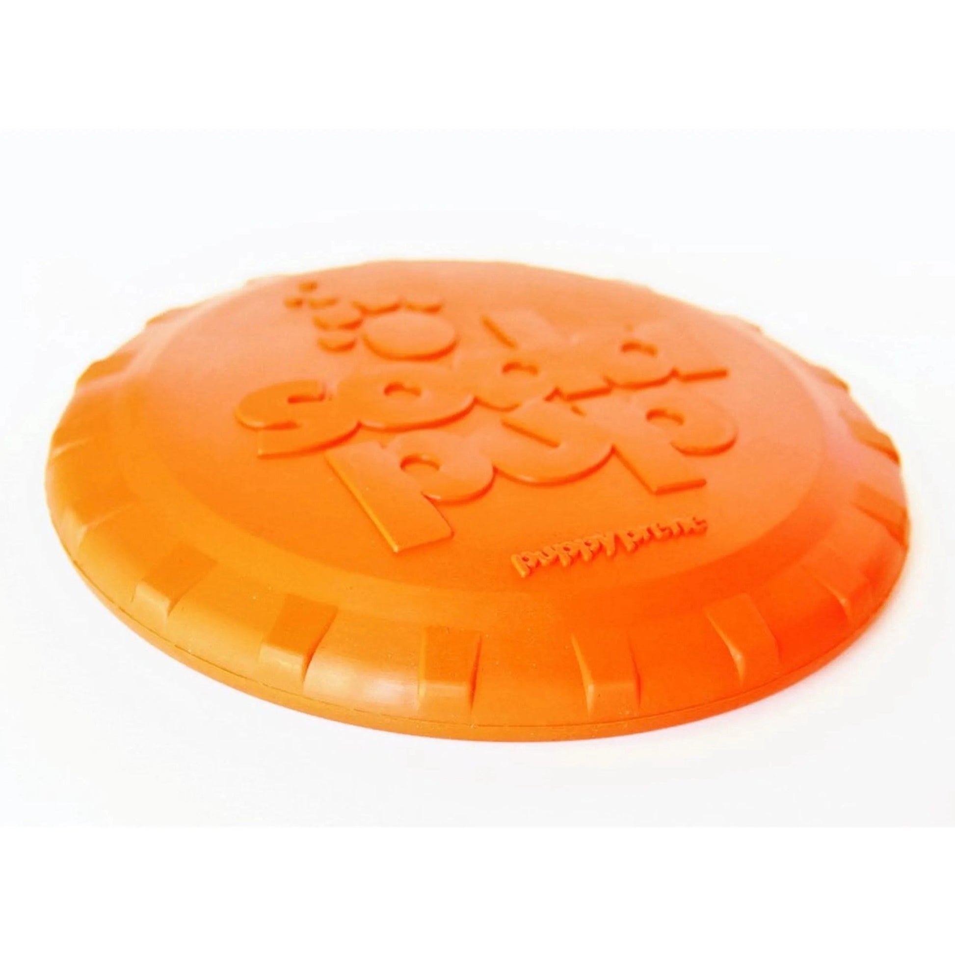 Orange SodaPup Bottle Top Flyer frisbee with ribbed edge and embossed logo