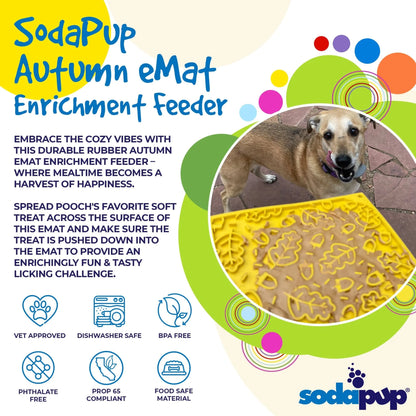 SodaPup yellow autumn leaf lick mat with acorn texture for dog enrichment
