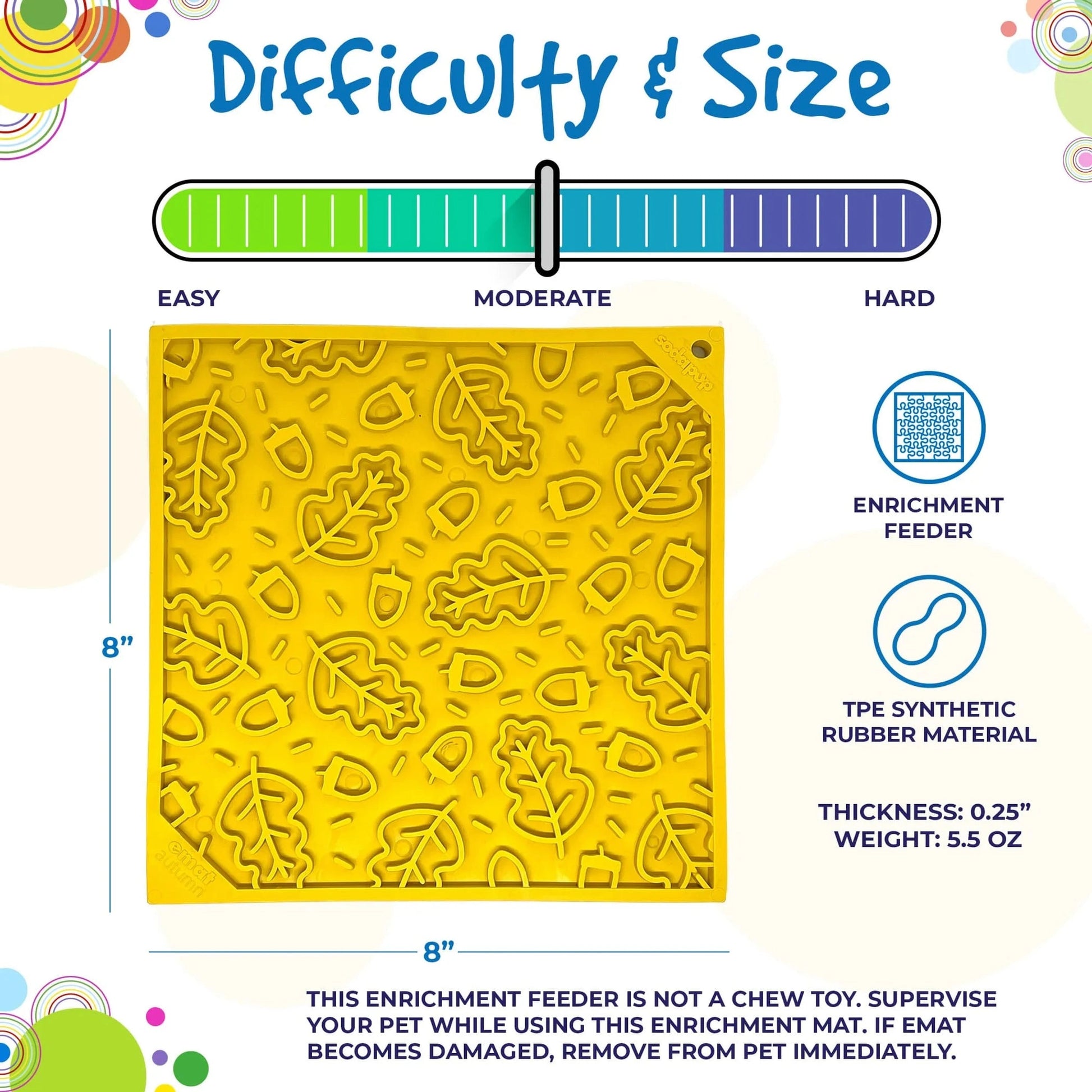 8x8 inch yellow TPE rubber autumn leaf lick mat moderate difficulty feeder