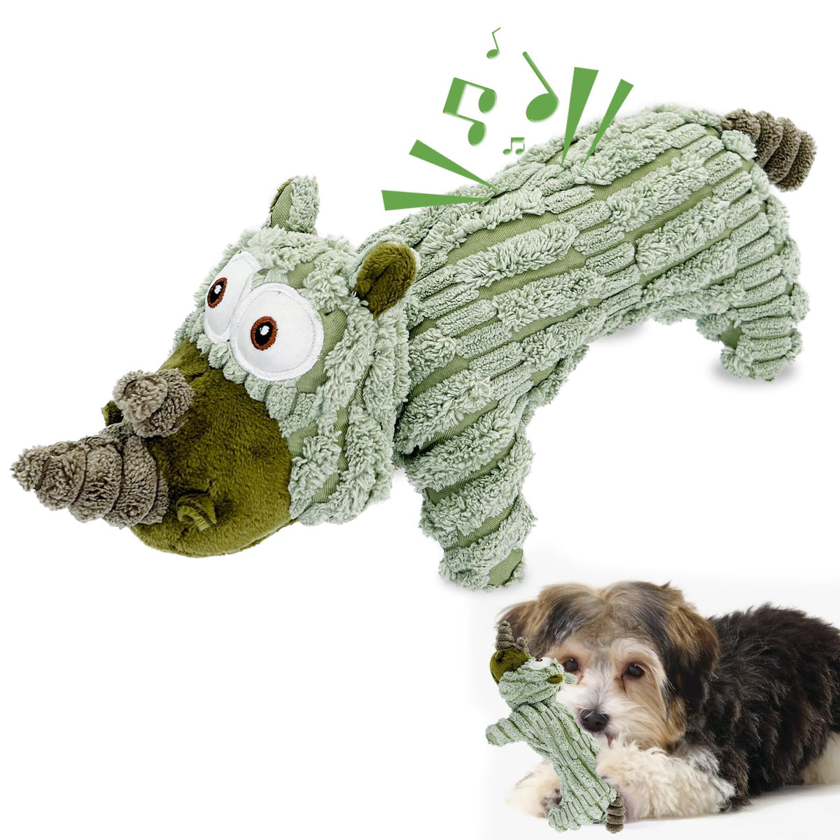 Zuykjeagle Squeaky Dog Toys for Small Dogs Cute Plush Dog Toys with Crinkle Paper Interactive Dog Chew Toys for Puppy Small Middle Dogs (Rhinoceros)