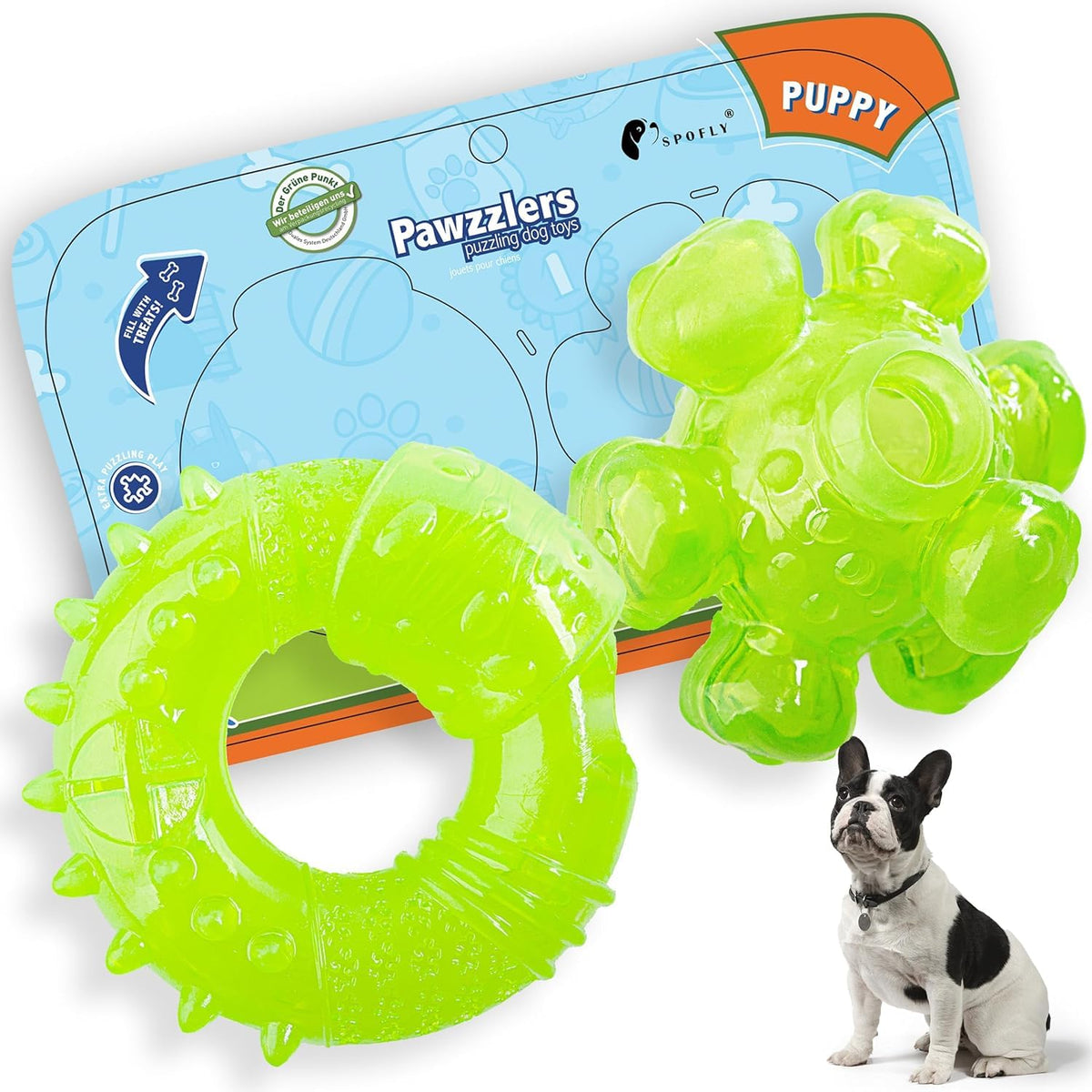 SiKiWagz Puppy Chew Toys for Teething Interactive Teething Rings & Bouncing Ball Interactive Treat Dispensing Boredom and Stimulating Puzzle Toy Non-Toxic and Durable