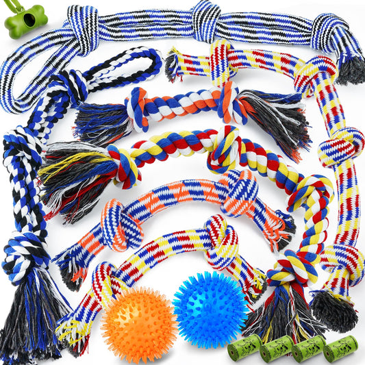 Zeaxuie Assorted Large Dog Toys Set - 14 Pack Interactive Tough Chew Toys for Aggressive Chewers with Tug of War Dog Rope Toys Squeaky Toys for Medium & Large Dogs