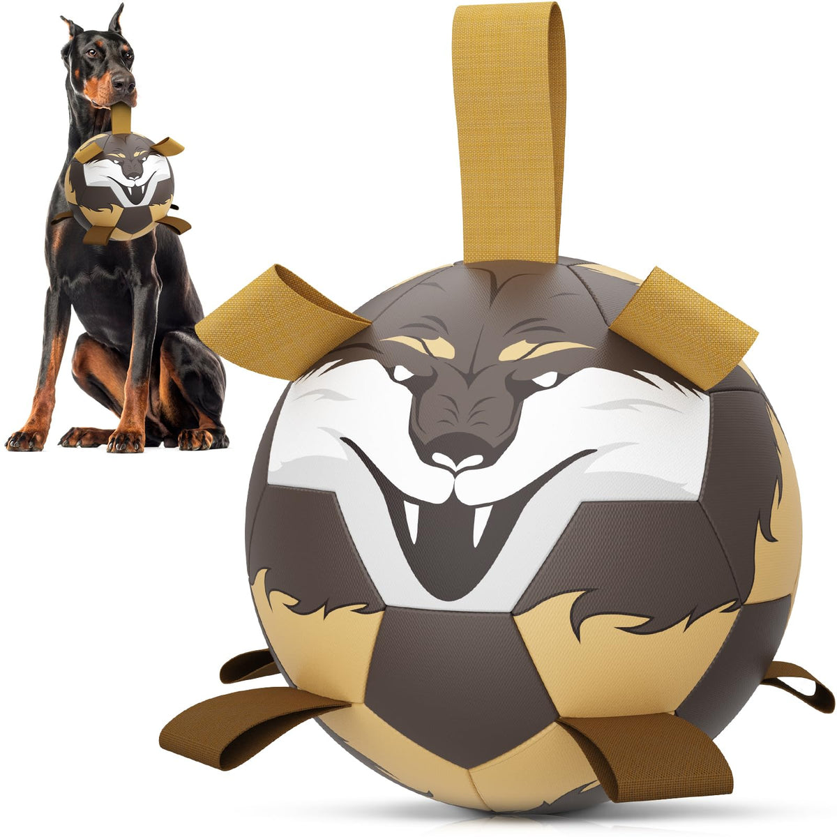 QDAN Wolf Dog Toys Balls with Straps - Durable Dog Balls for Large Dogs Beach Pool Dog Water Toy Dog Tug Toys for Tug of War Puppy Dog Birthday Gifts (8 Inch)