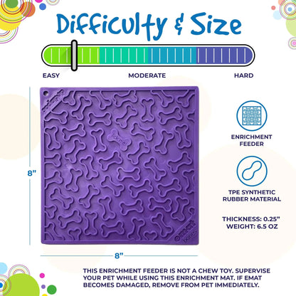 8x8 inch purple SodaPup TPE rubber lick mat with moderate difficulty scale