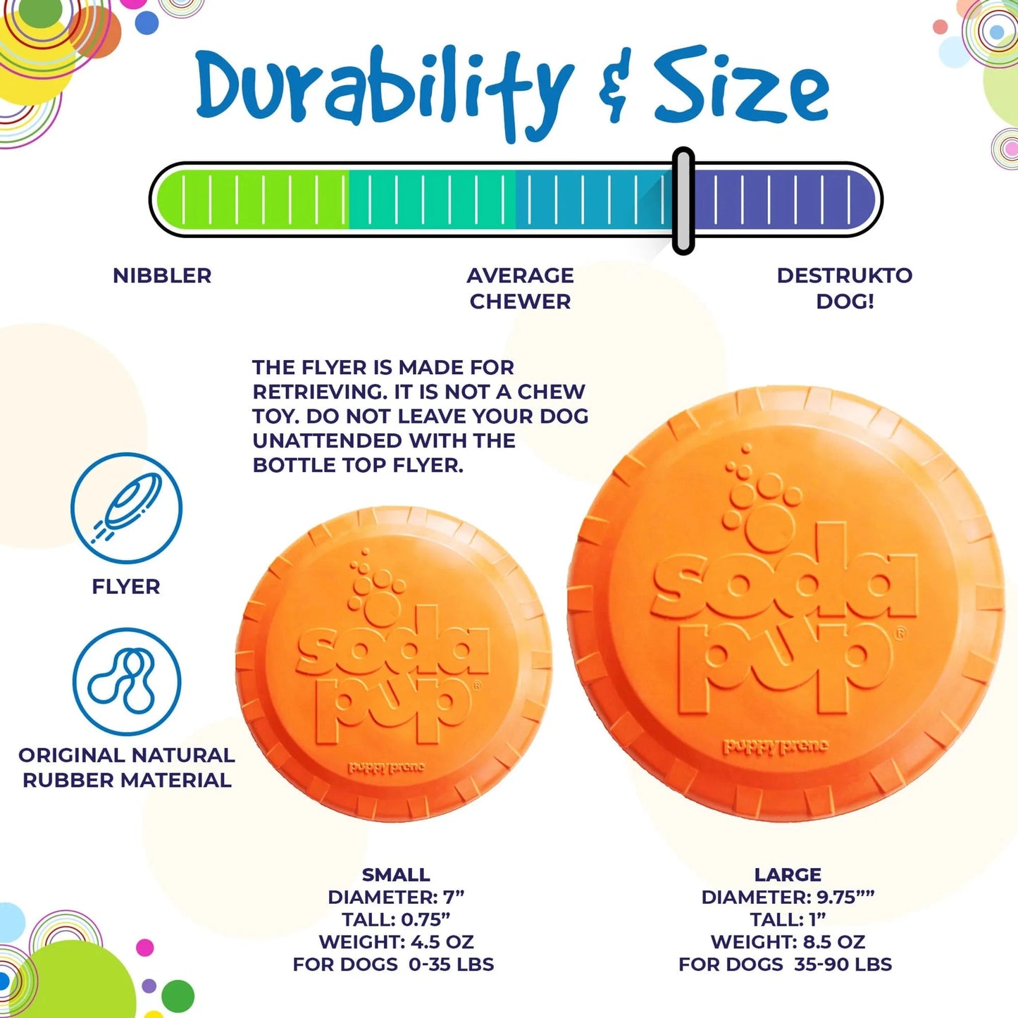 SodaPup large orange bottle top flyer size chart for dogs