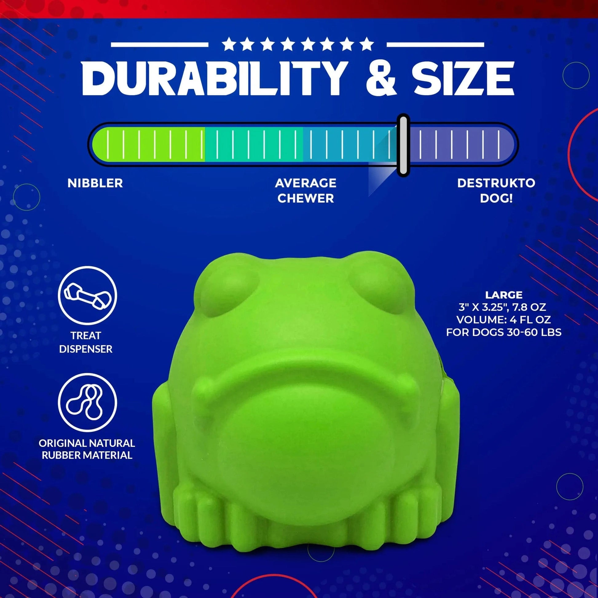 Large durable green rubber frog treat dispenser for power chewers