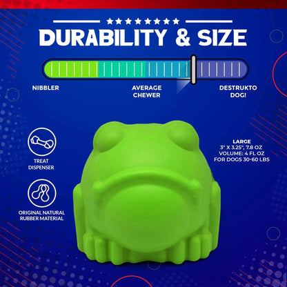 Large durable green rubber frog treat dispenser for power chewers