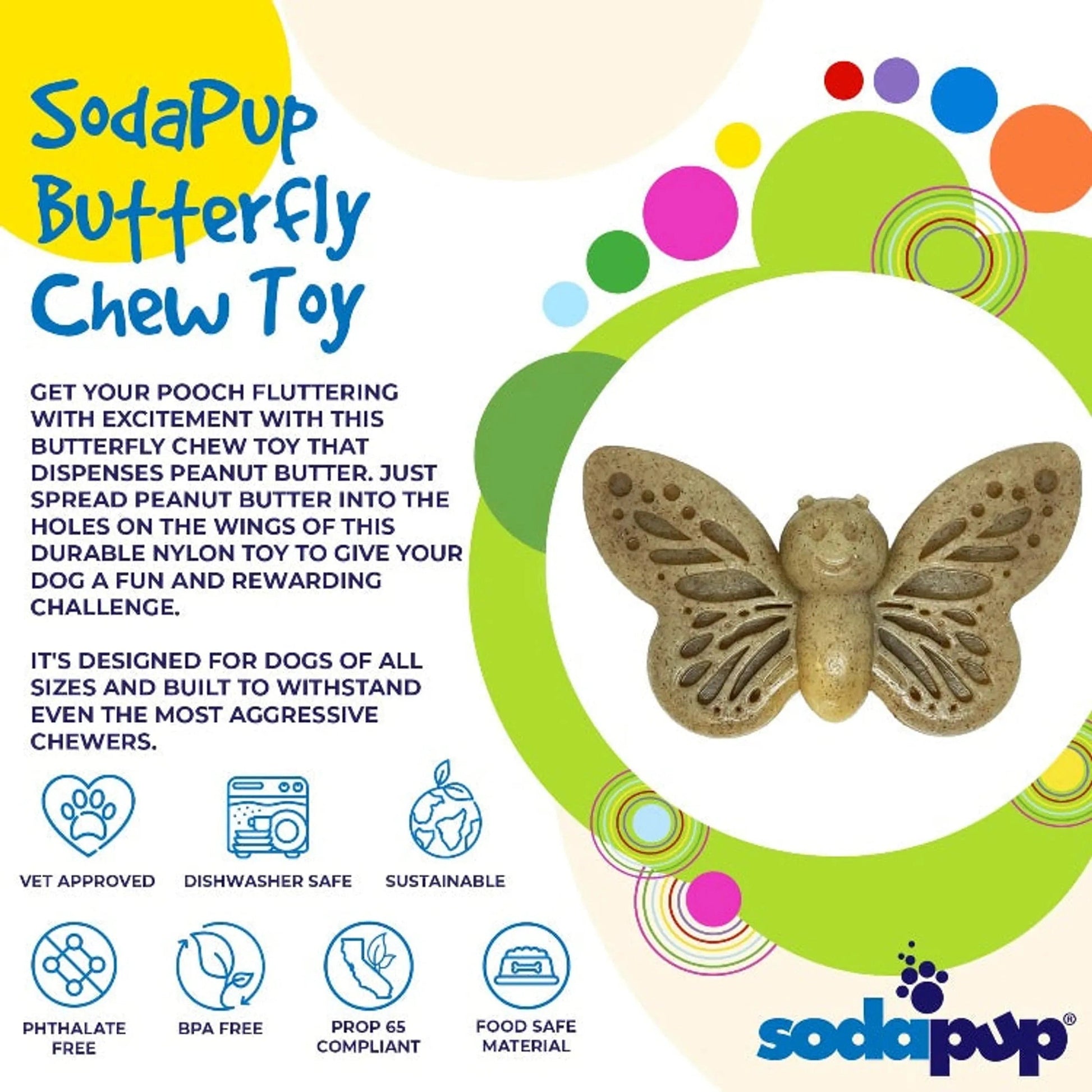SodaPup Butterfly Puzzle Feeder Features and Safety Icons