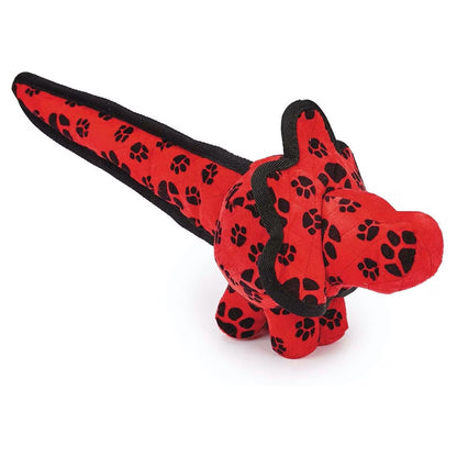 Red Chomper Gladiator Tuff Dino plush toy side profile with quilted texture and black trim