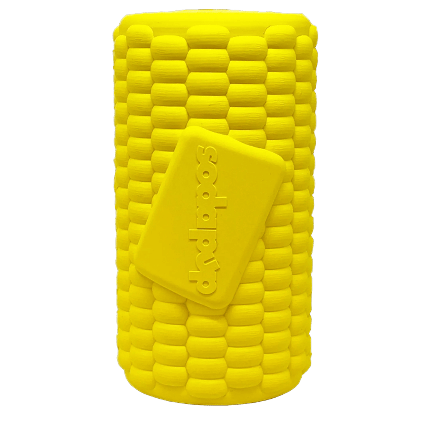 Yellow SodaPup Corn on the Cob natural rubber chew toy with textured kernel design