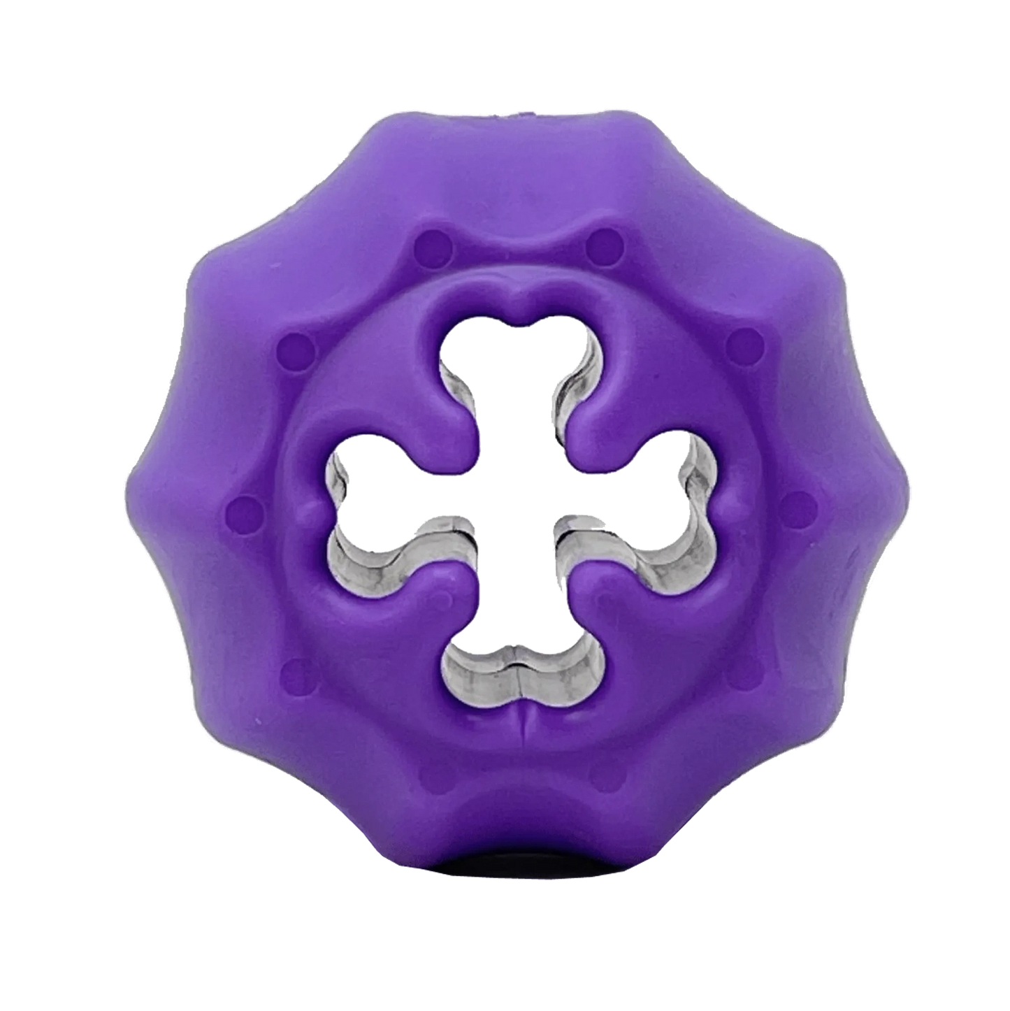 Cross-bone treat holder with internal silver arms for heavy chewers