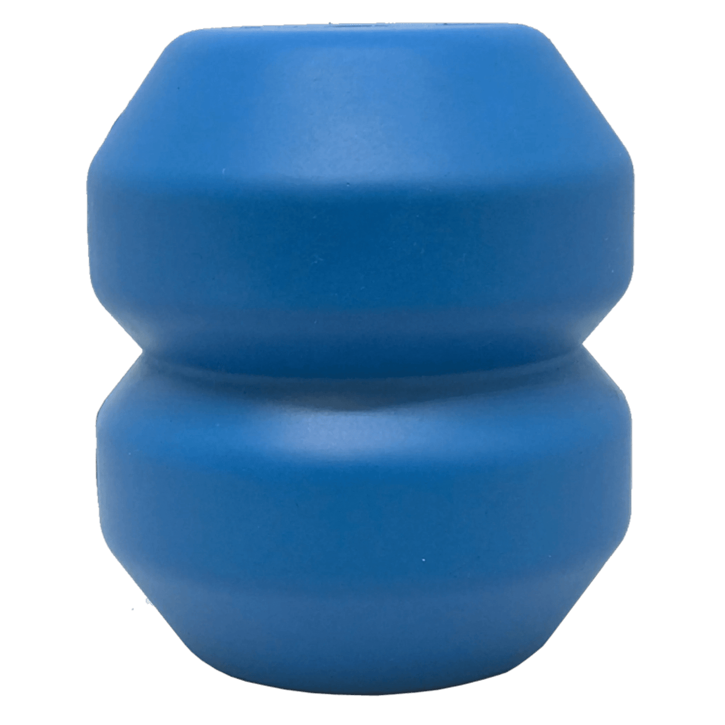 Blue double-bulb rubber treat dispenser on white background