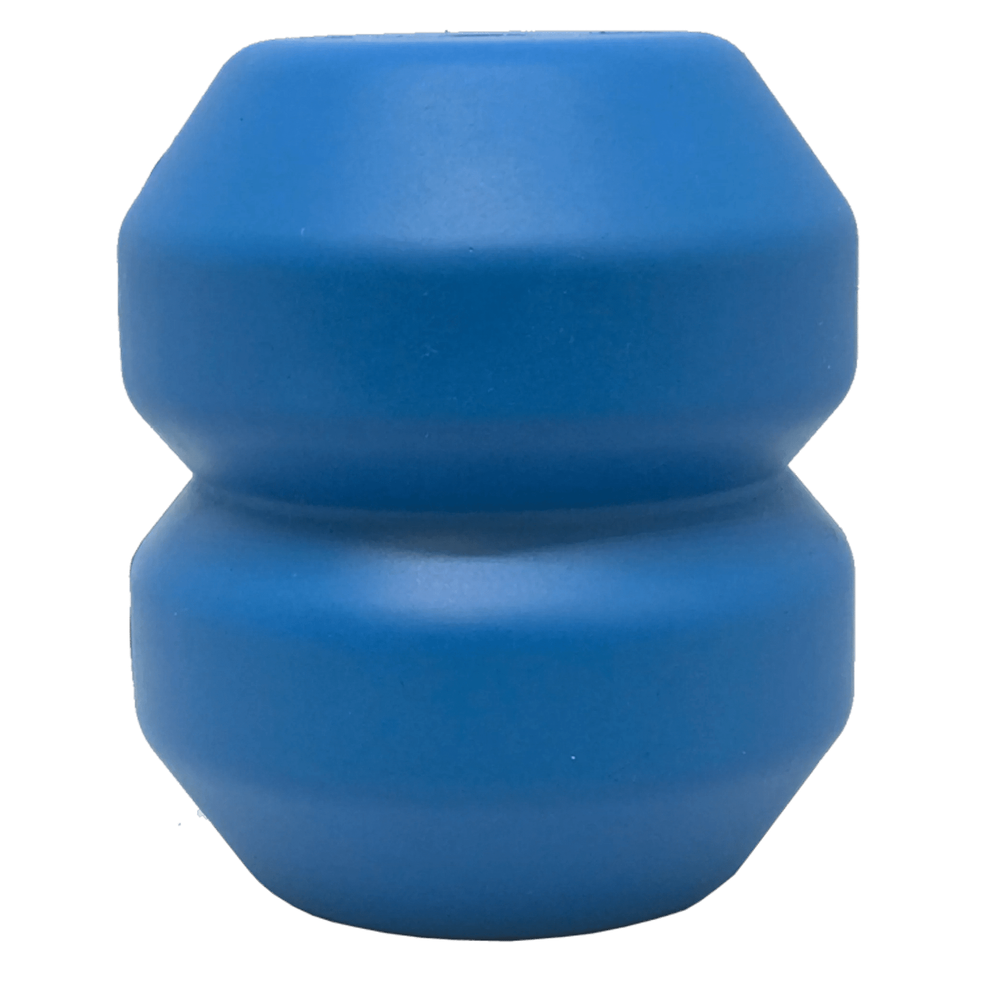 Blue double-bulb rubber treat dispenser on white background