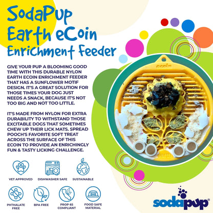 SodaPup Earth yellow nylon sunflower lick mat with treats for dog anxiety relief