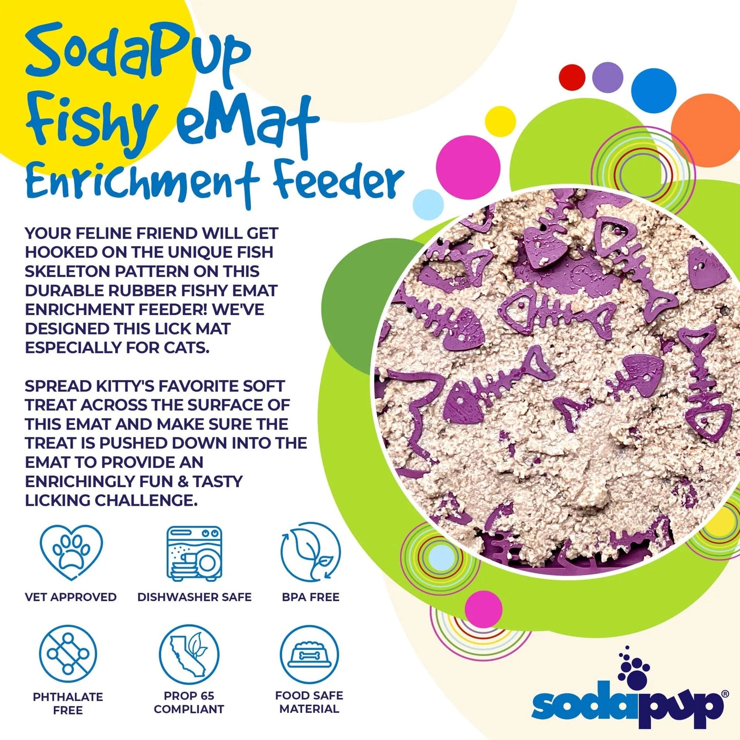 Close-up of purple fish bone textured lick mat with yogurt