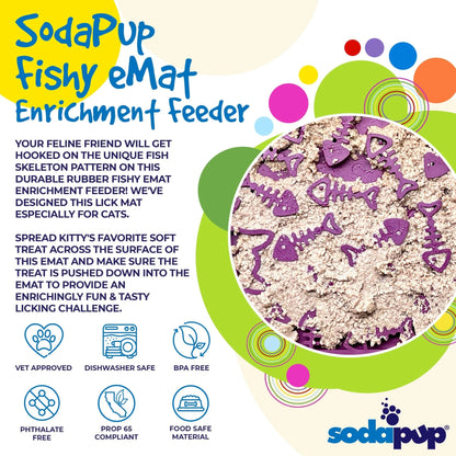 Close-up of purple fish bone textured lick mat with yogurt