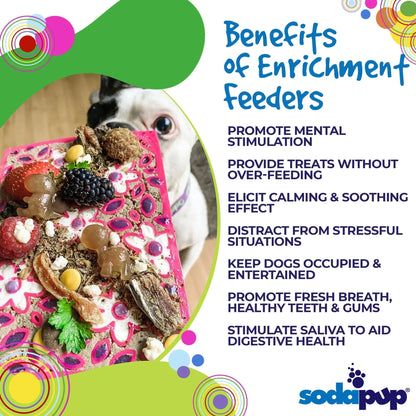 Pink SodaPup bone design lick mat with treats for dog anxiety relief
