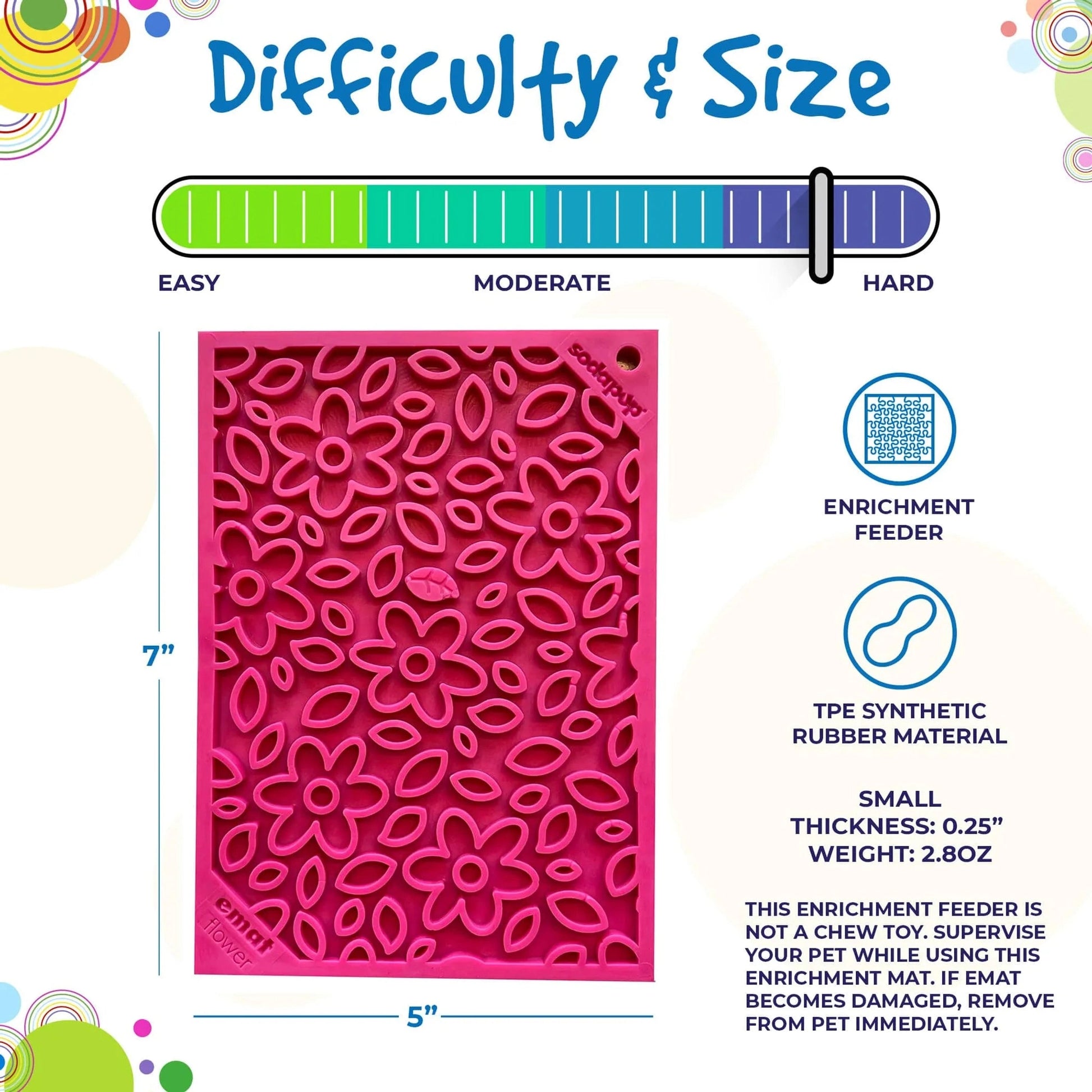 Small pink flower pattern lick mat 7x5 inches for cats and dogs