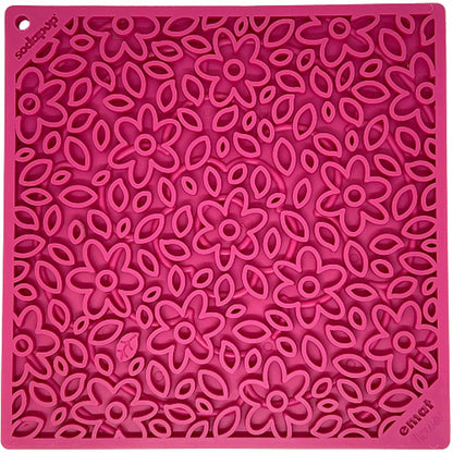 Pink square embossed floral leaf pattern pet lick mat