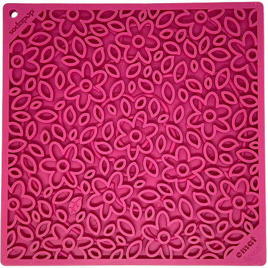 Pink square embossed floral leaf pattern pet lick mat