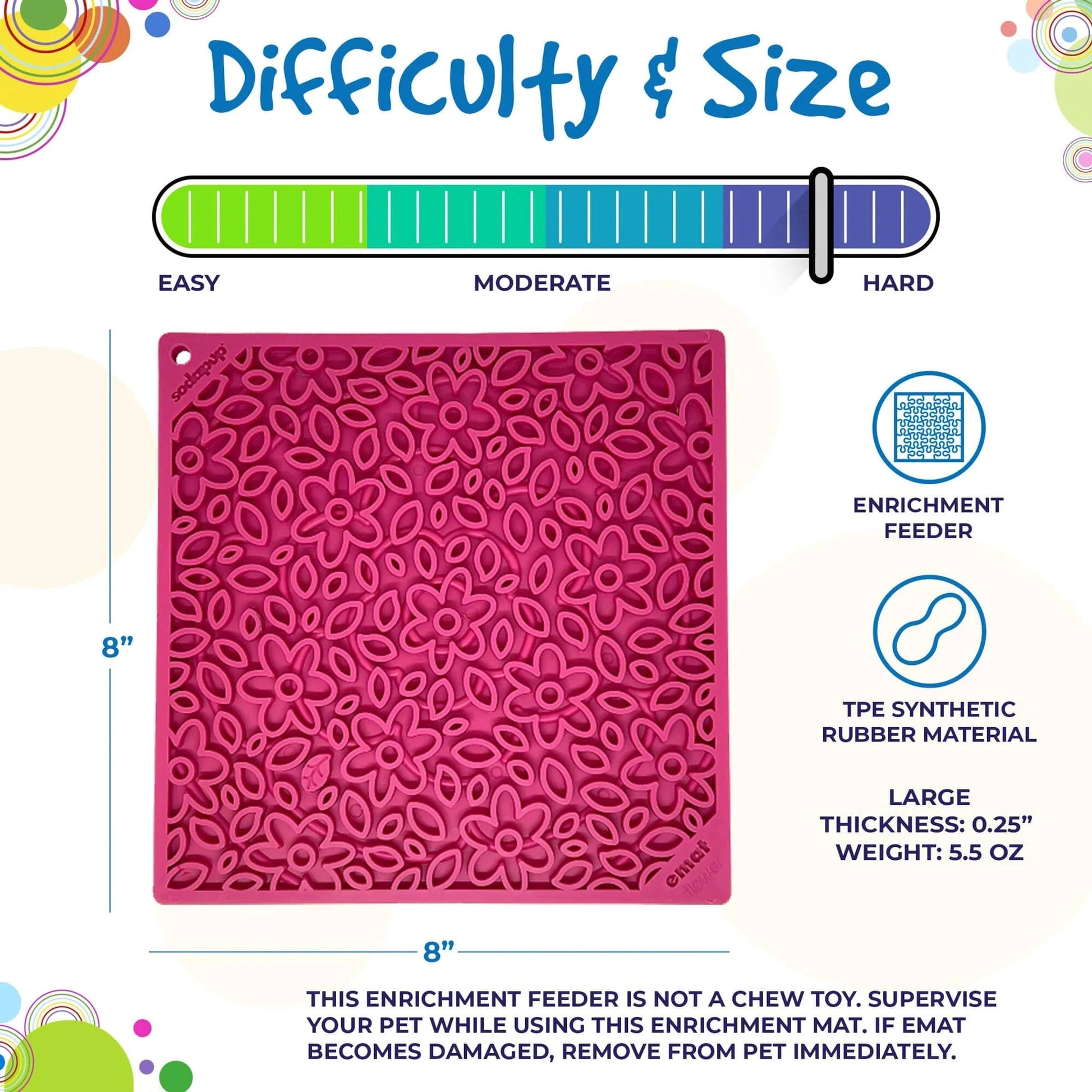 8x8 inch pink TPE synthetic rubber lick mat hard difficulty