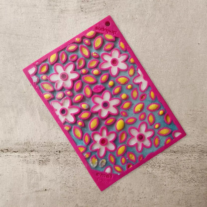 Pink flower pattern lick mat for slow feeding enrichment