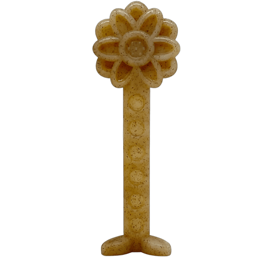 Beige speckled SodaPup Flower Tower nylon chew toy with two-pronged base