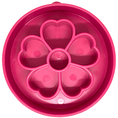 Pink glossy SodaPup flower design slow feeder dog bowl