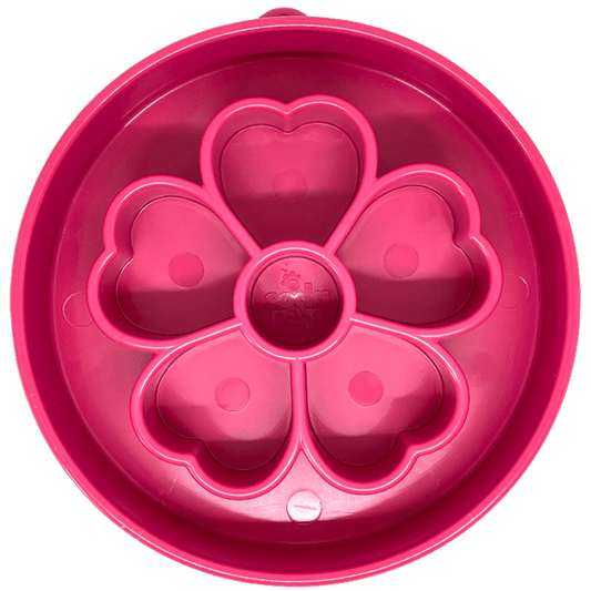 Pink glossy SodaPup flower design slow feeder dog bowl