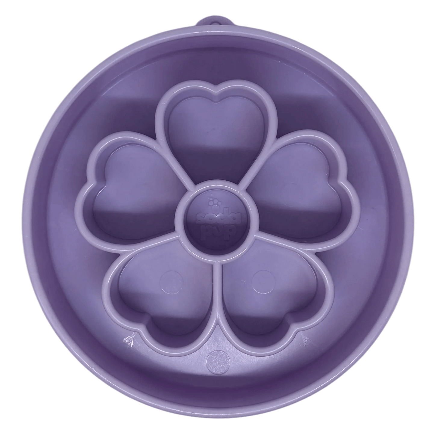 Purple SodaPup flower design slow feeder bowl with heart chambers