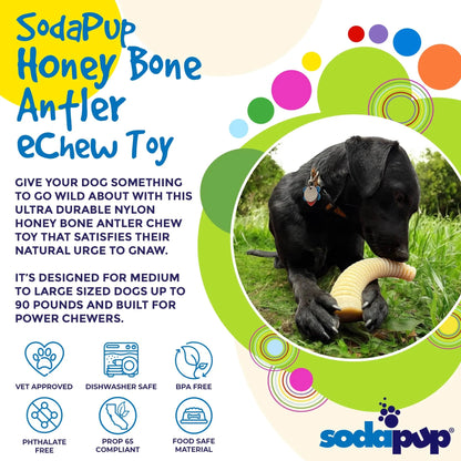 SodaPup Flufflehorn Nylon Dental Antler for power chewers with black dog