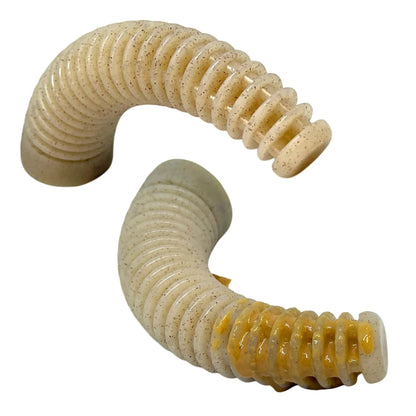 Beige ribbed nylon antler toy with treat filling and textured speckles