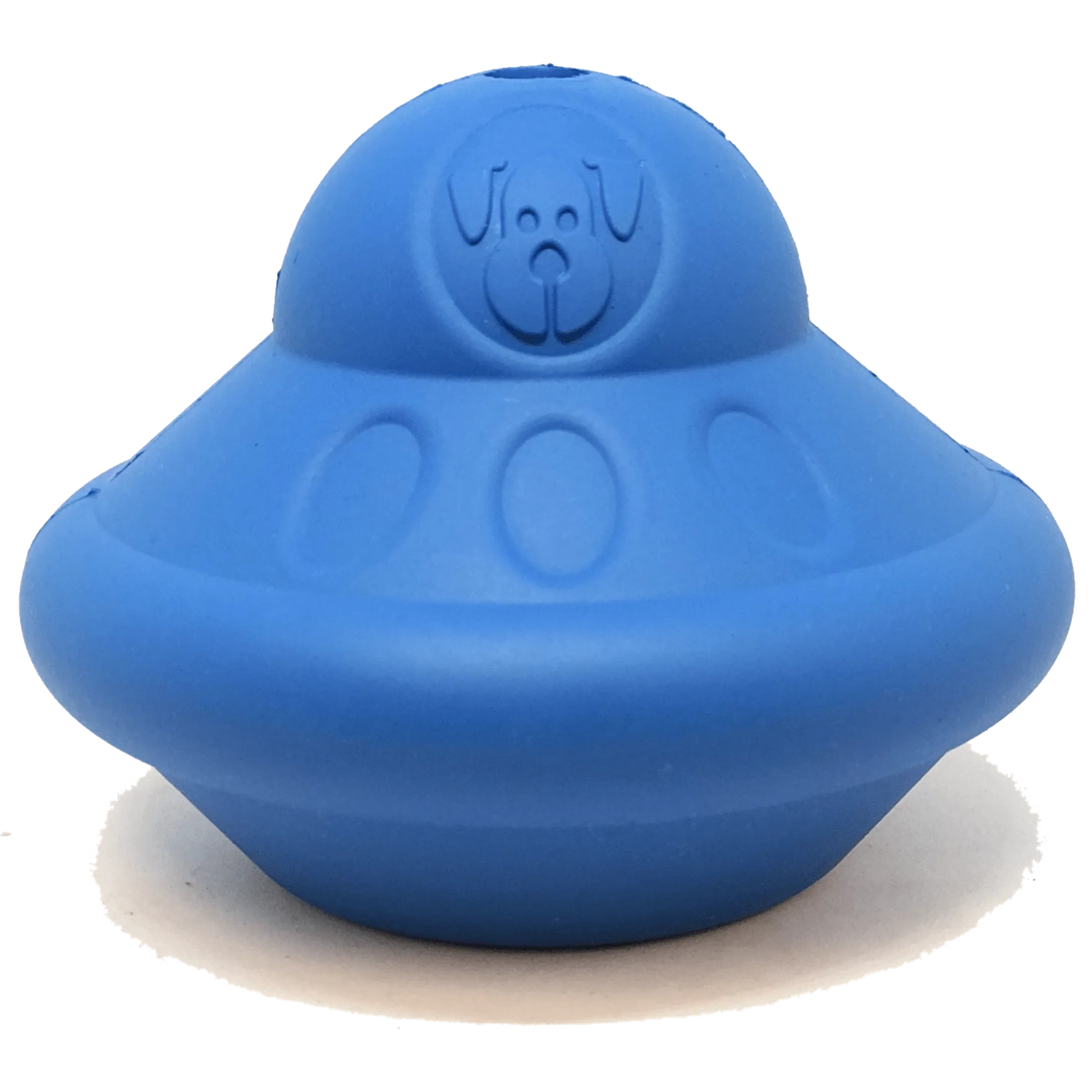 Blue SodaPup Flying Saucer rubber dog treat dispenser for heavy chewers