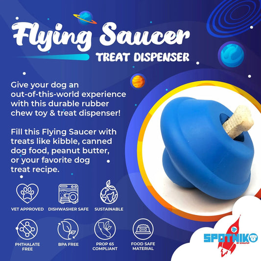Blue SodaPup Flying Saucer rubber dog treat dispenser for heavy chewers