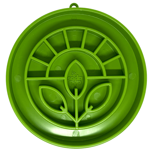 Green SodaPup eBowl top view showing embossed logo and leaf segments